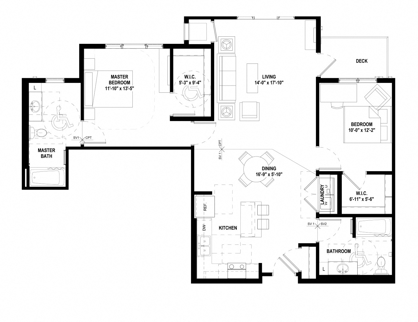 Floor plan for 2 beds, 2 baths, 1204 sqft